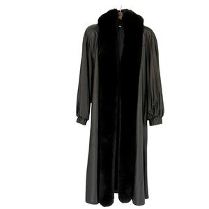 RADLEE FURS Vtg 80s Leather and Dyed Fox Trim Coat